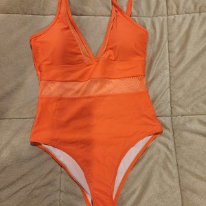 LOST IN THE WAVES BRIGHT ORANGE V-NECK SWIMSUIT